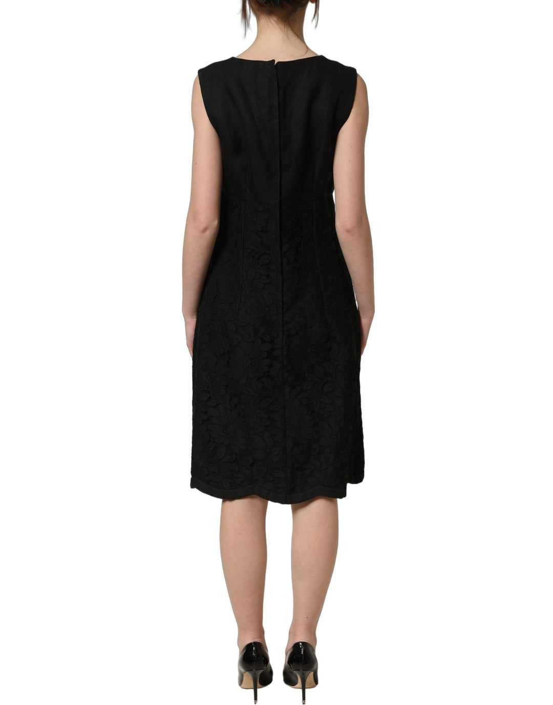 Dolce & Gabbana Black Floral Lace Sleeveless Shift Dress