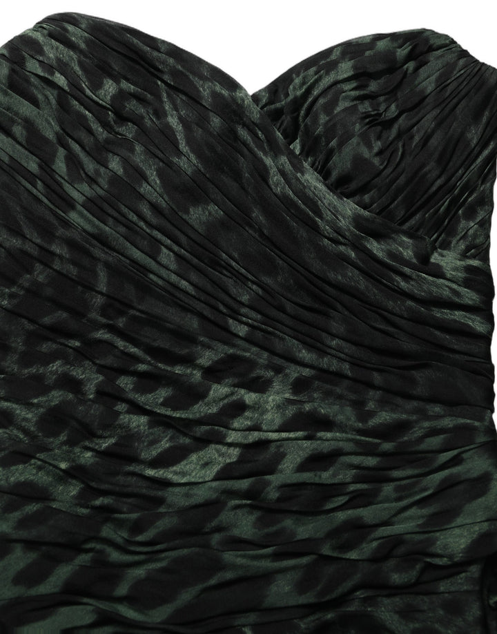 Dolce & Gabbana Green Leopard Print Bustier Draped Midi Dress