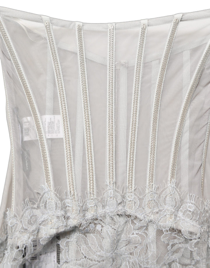 Dolce & Gabbana Gray Lace Corset Style Bodice Maxi Dress