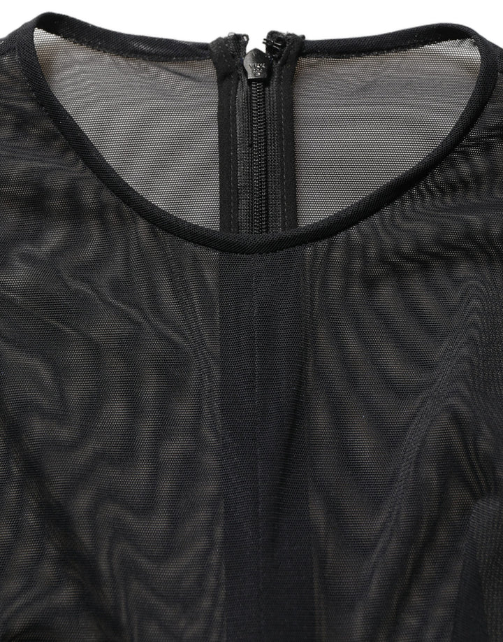 Dolce & Gabbana Black Long Sleeve Sheer Fitted Maxi Dress