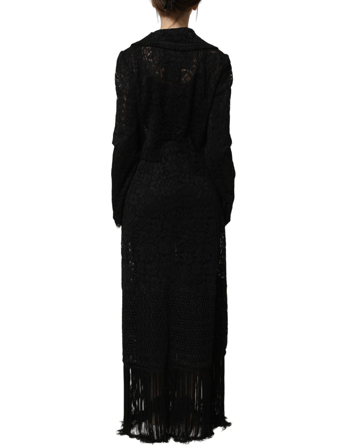 Dolce & Gabbana Black Embellished Guipure Lace Coat Jacket