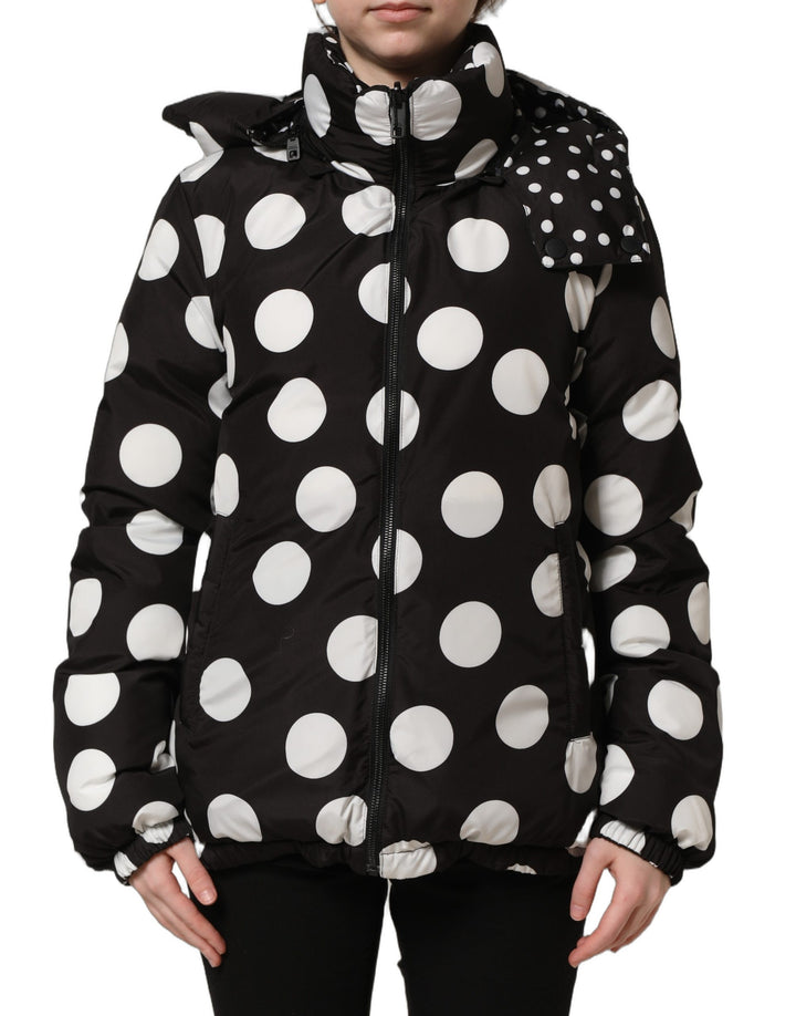Dolce & Gabbana Black White Polka Dot Hooded Blouson Jacket