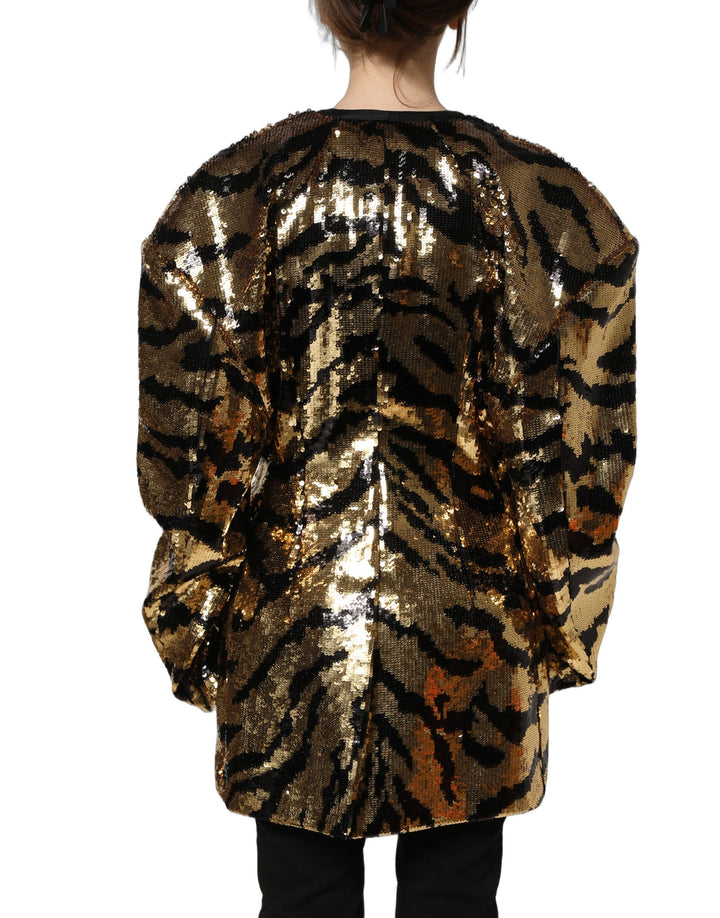 Dolce & Gabbana Black Gold Sequin Tiger Stripe Blazer Jacket