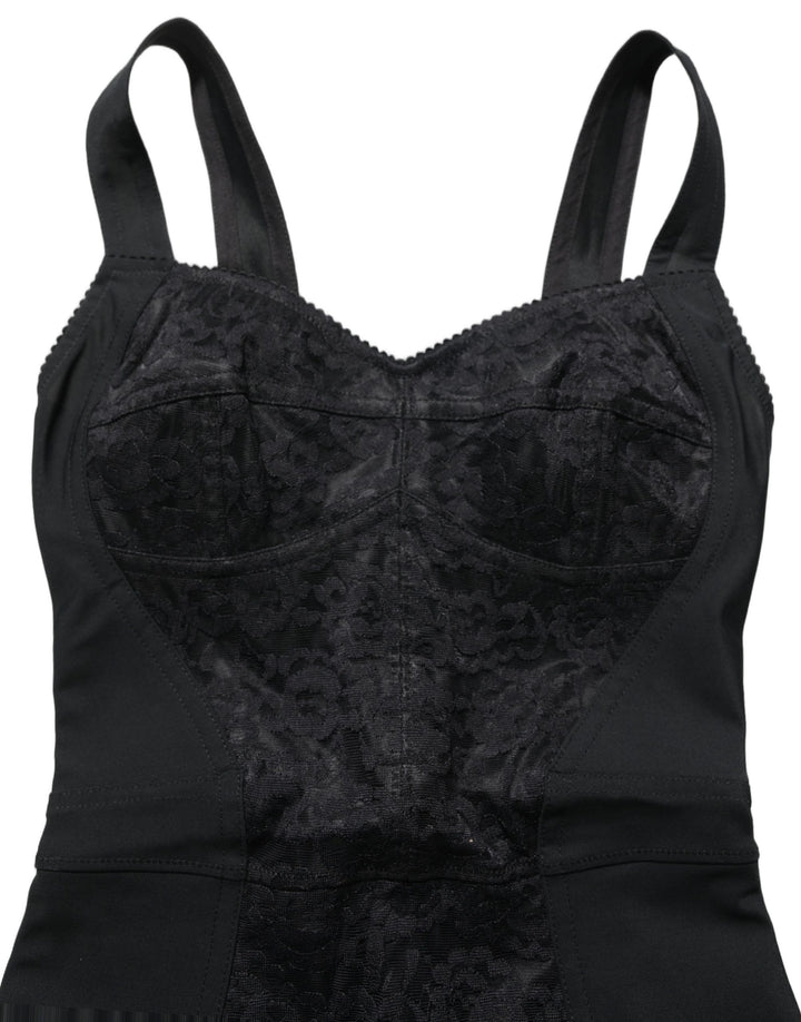 Dolce & Gabbana Black Floral Lace Corset Bodycon Bodysuit