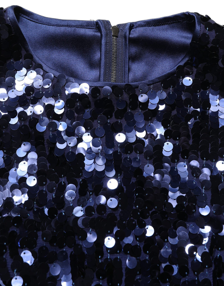 Dolce & Gabbana Blue Sequined Sleeveless Cropped Tank Top