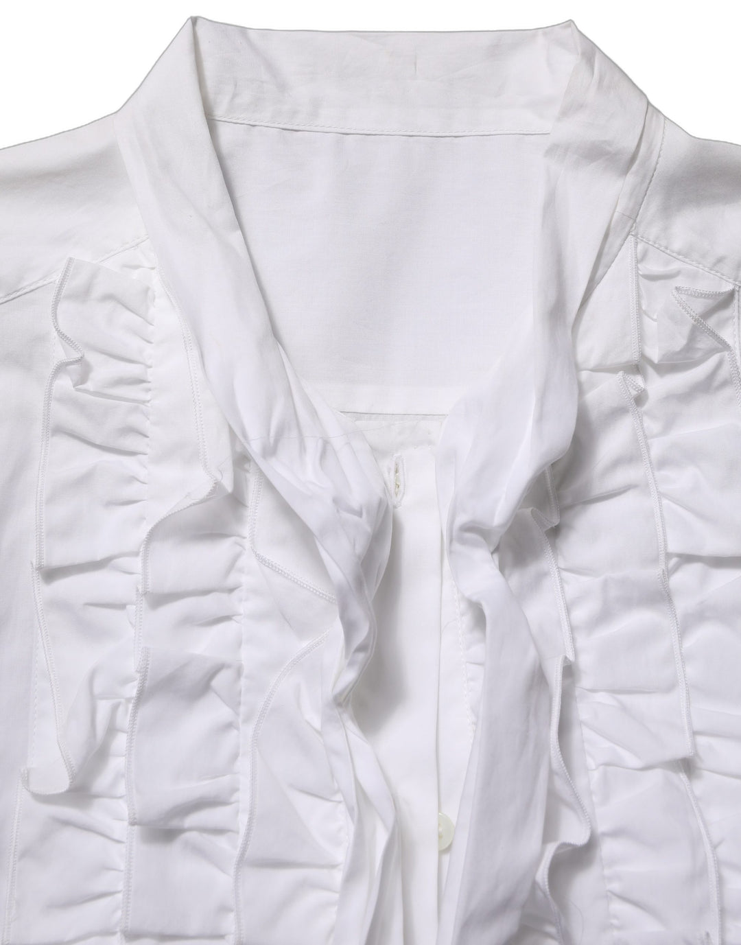 Dolce & Gabbana White Ruffled Bib Long Sleeves Blouse Top