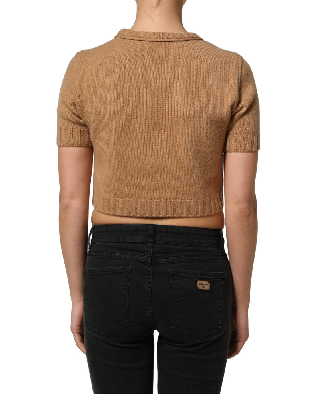 Dolce & Gabbana Brown Wool Short Sleeves Cropped Blouse Top