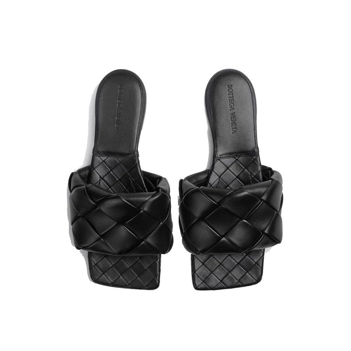 Bottega Veneta Black Lamb Leather Flat Sandals
