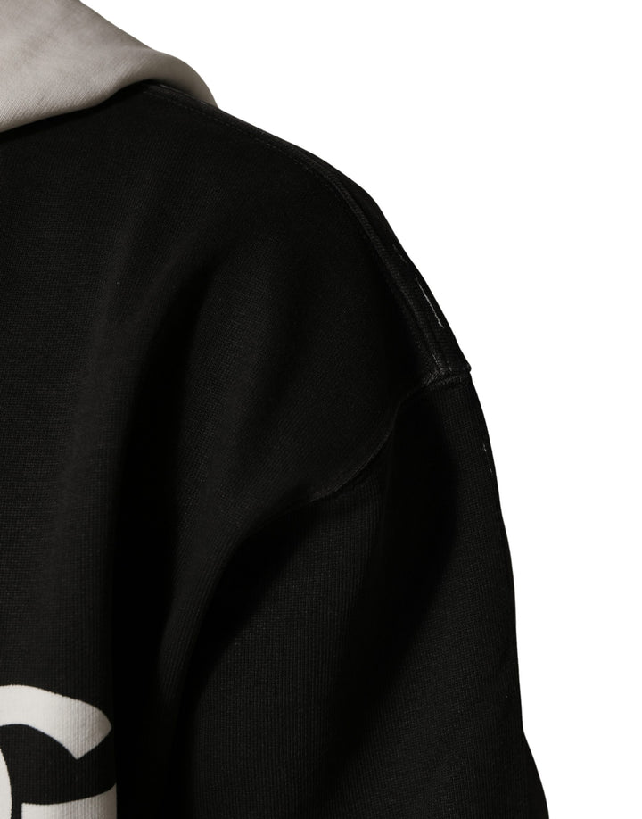 Dolce & Gabbana Black Cotton Logo Hooded Full Zip Sweater