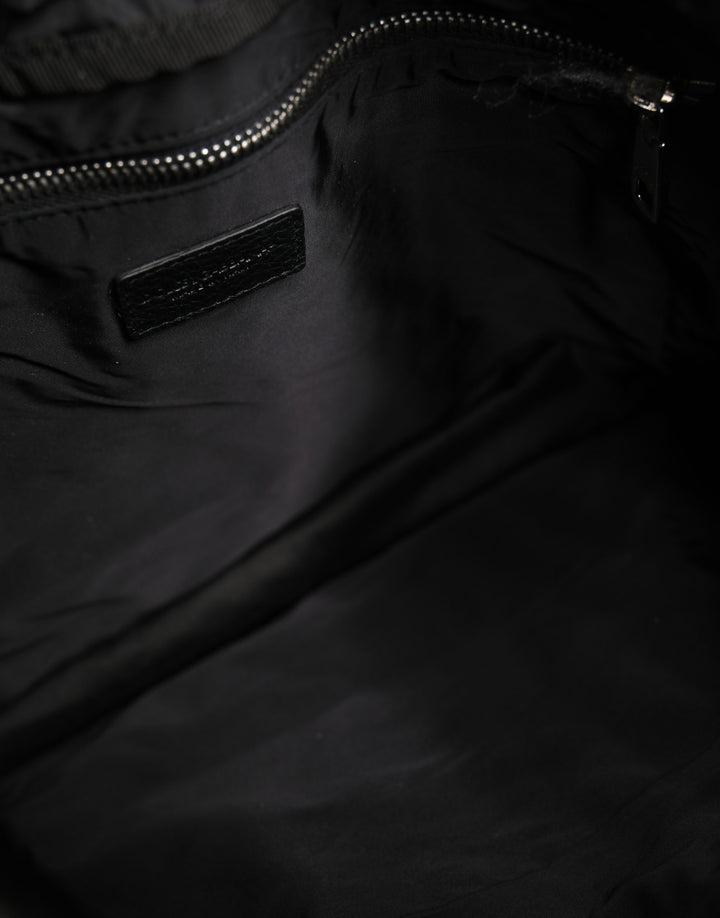 Dolce & Gabbana Black White Striped Polyester Drawstring Backpack Men Bag
