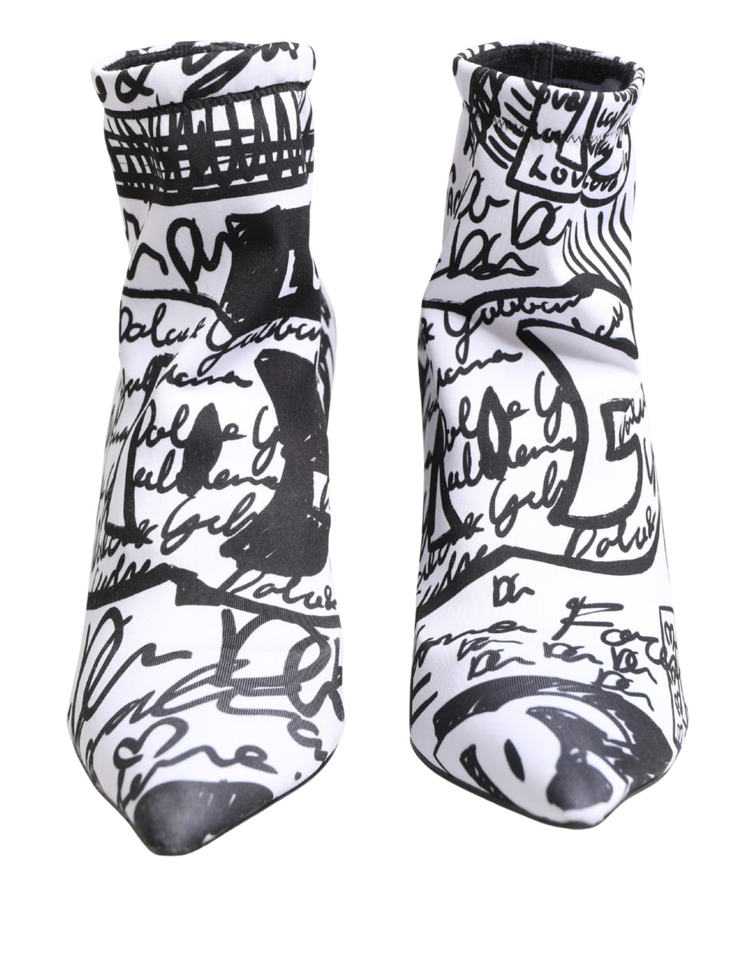 Dolce & Gabbana White Graffiti Stretch Ankle Boots Shoes