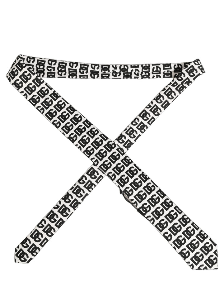 Dolce & Gabbana White Black Logo Monogram Wide Adjustable Men Necktie Tie