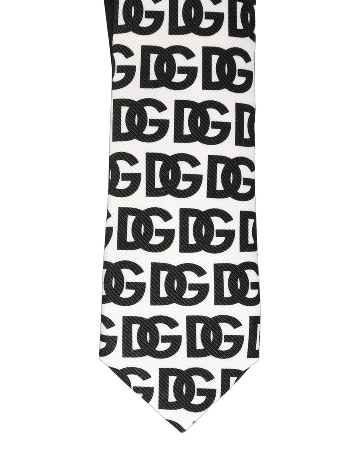 Dolce & Gabbana White Black Logo Monogram Wide Adjustable Men Necktie Tie
