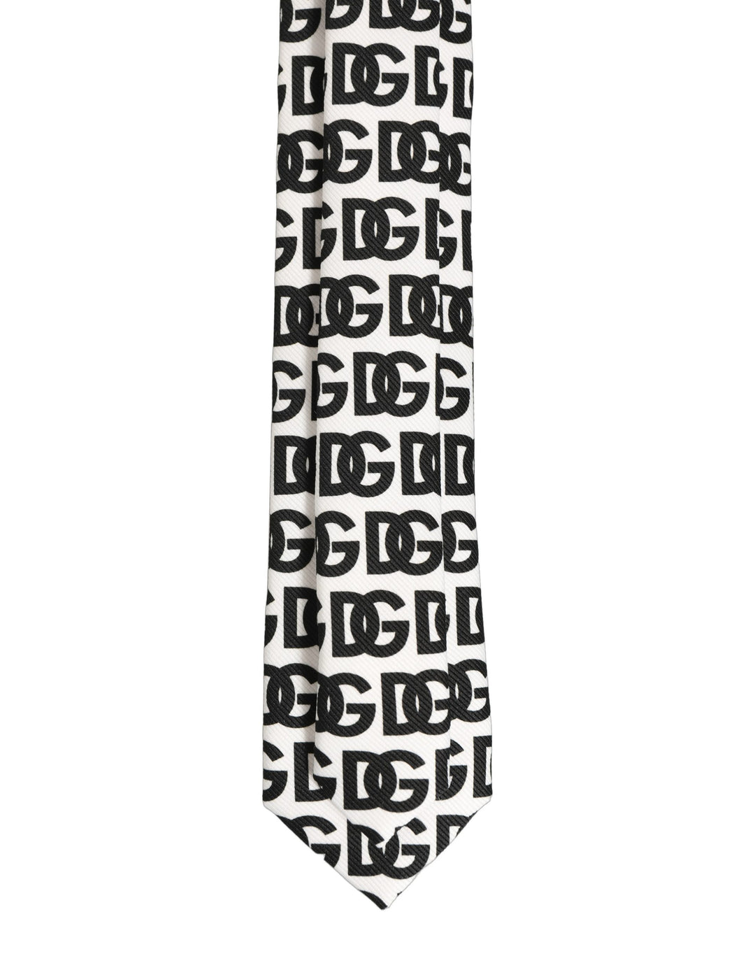 Dolce & Gabbana White Black Logo Monogram Wide Adjustable Men Necktie Tie