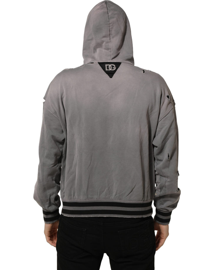Dolce & Gabbana Gray Graphic Hooded Sweatshirt Men Sweater