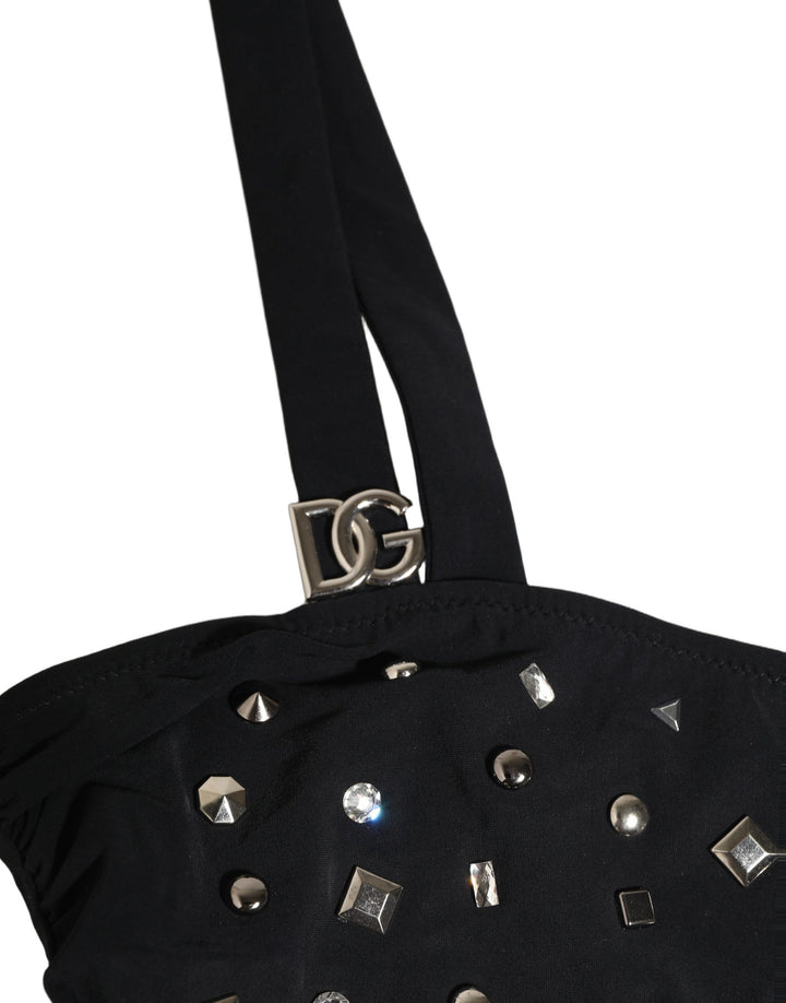 Dolce & Gabbana Black Embellished Cutout Bandeau One Piece Swimwear
