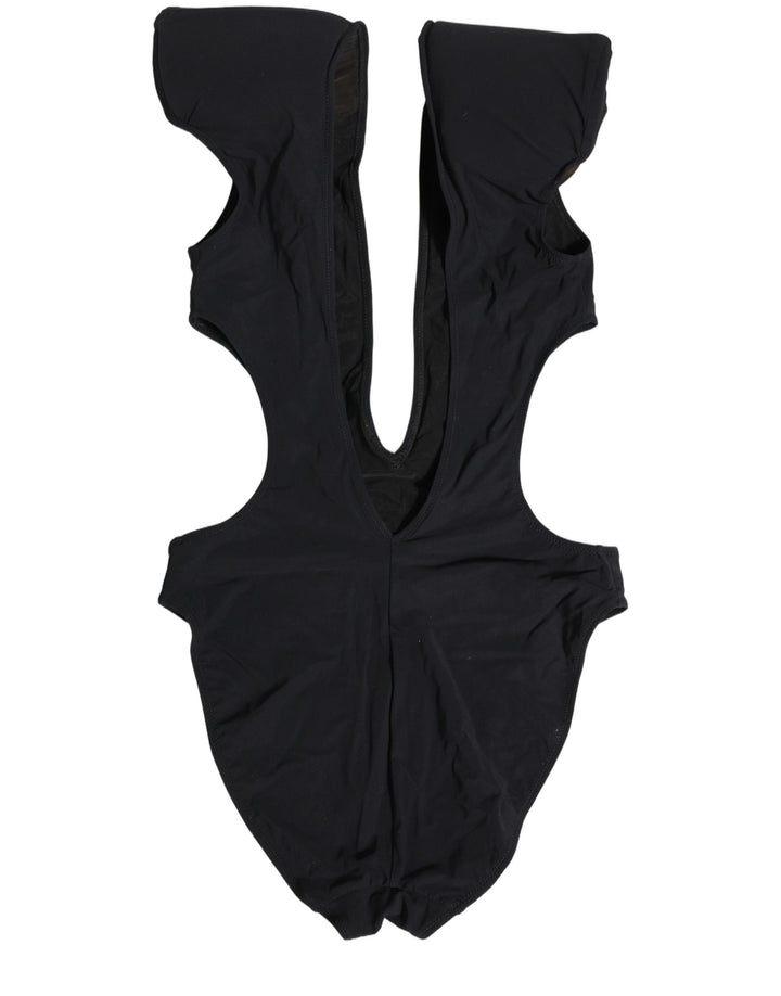 Dolce & Gabbana Black Logo Embellished Cutout One Piece Swimwear