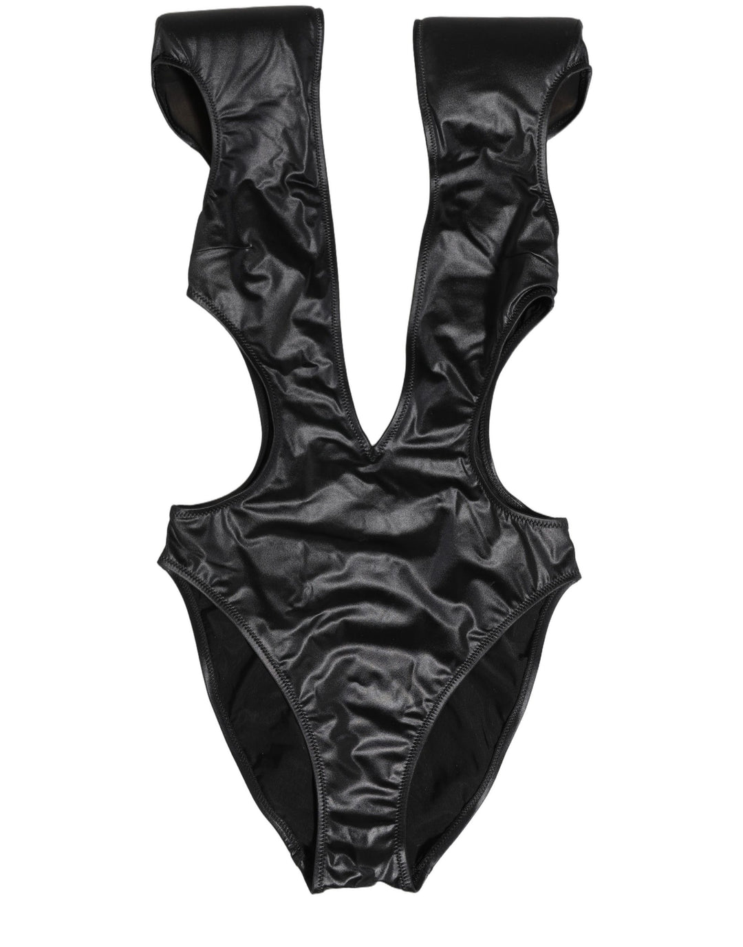 Dolce & Gabbana Black Deep V-Neck Cutout One Piece Swimwear