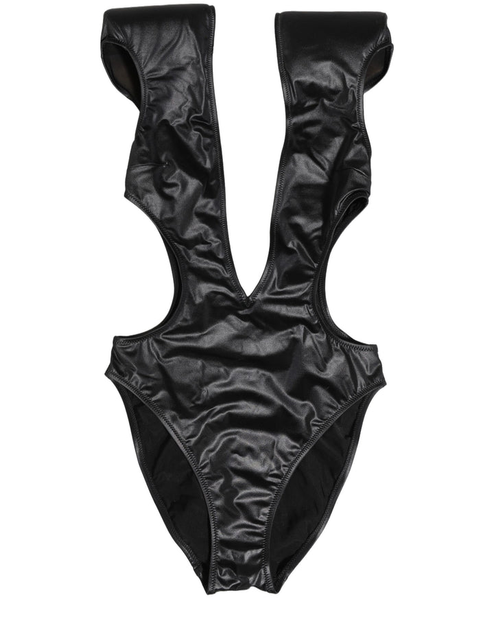Dolce & Gabbana Black Deep V-Neck Cutout One Piece Swimwear