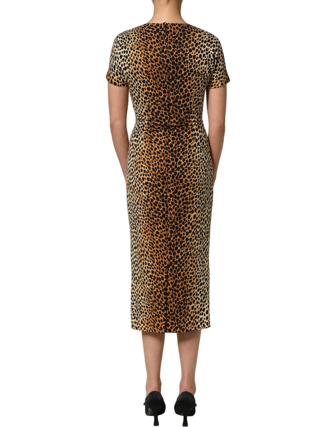 Dolce & Gabbana Brown Leopard Print Silk Sheath Midi Dress