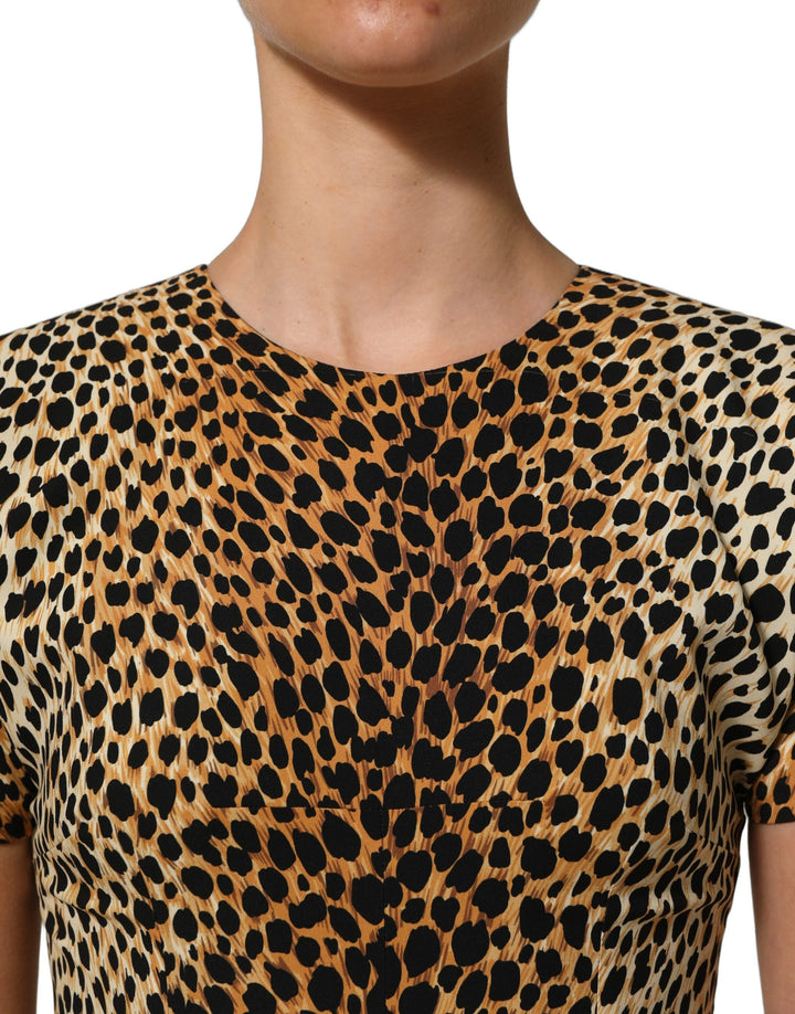 Dolce & Gabbana Brown Leopard Print Silk Sheath Midi Dress