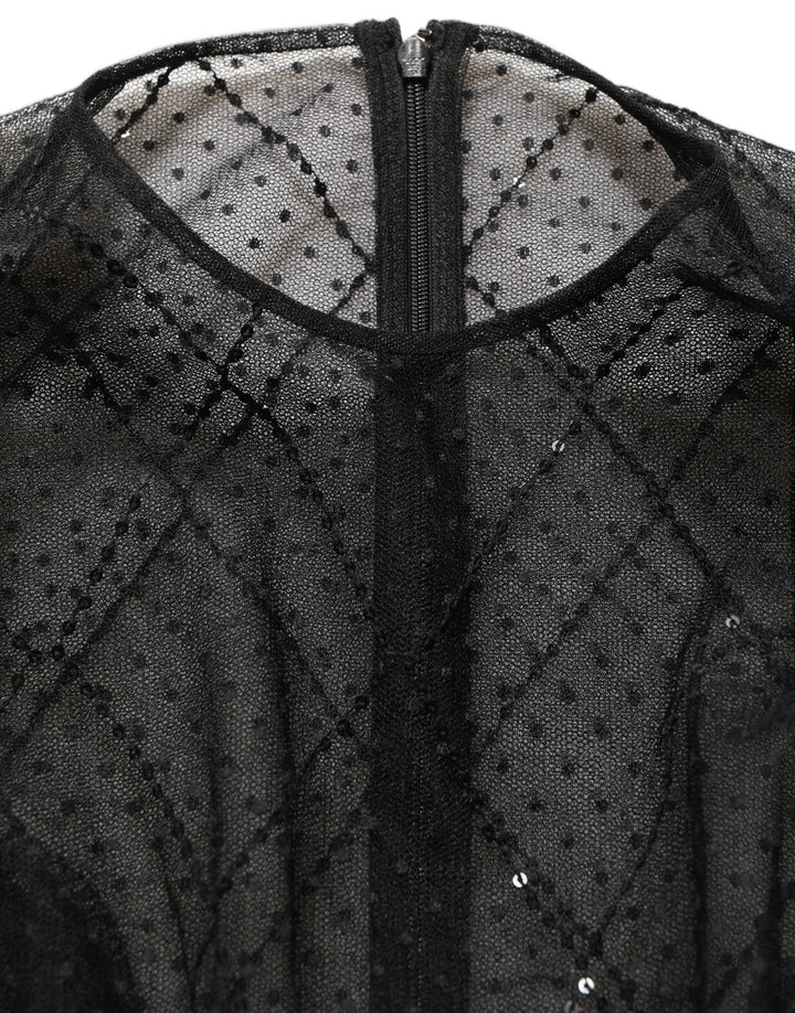 Dolce & Gabbana Black Mesh Lace Long Sleeved Maxi Gown Dress