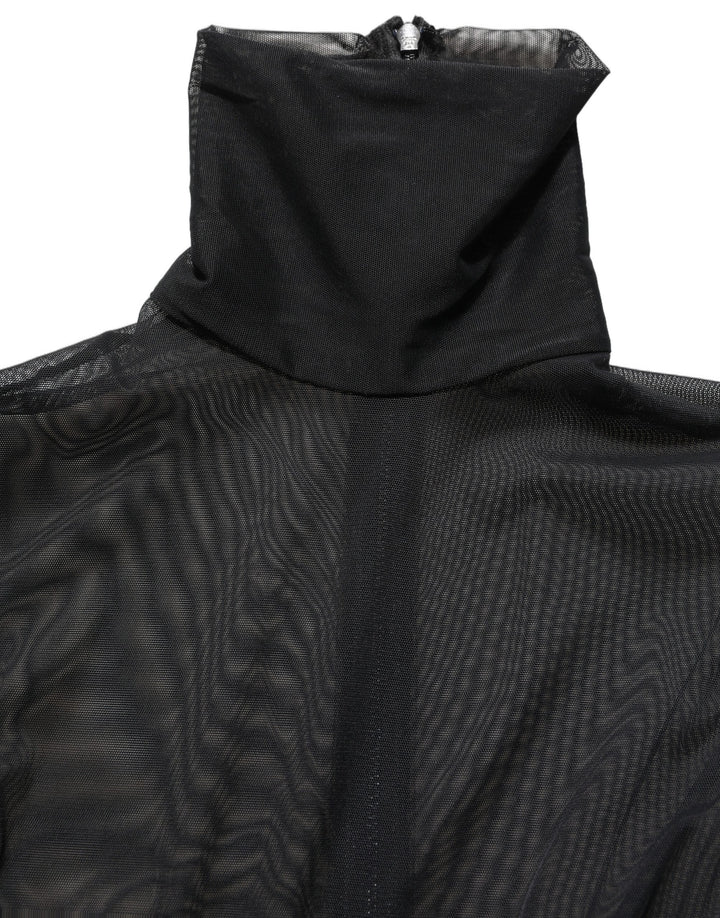 Dolce & Gabbana Black Sheer Mesh Jumpsuit Turtleneck Dress