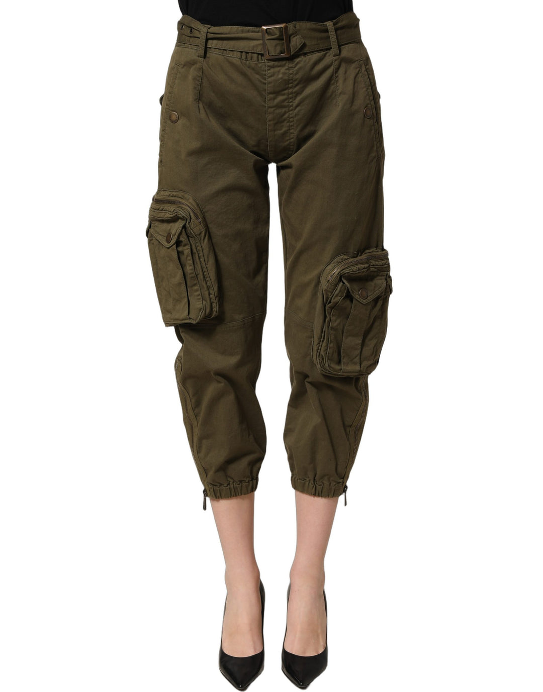 Dolce & Gabbana Olive Green High Waist Cargo Trouser Pants