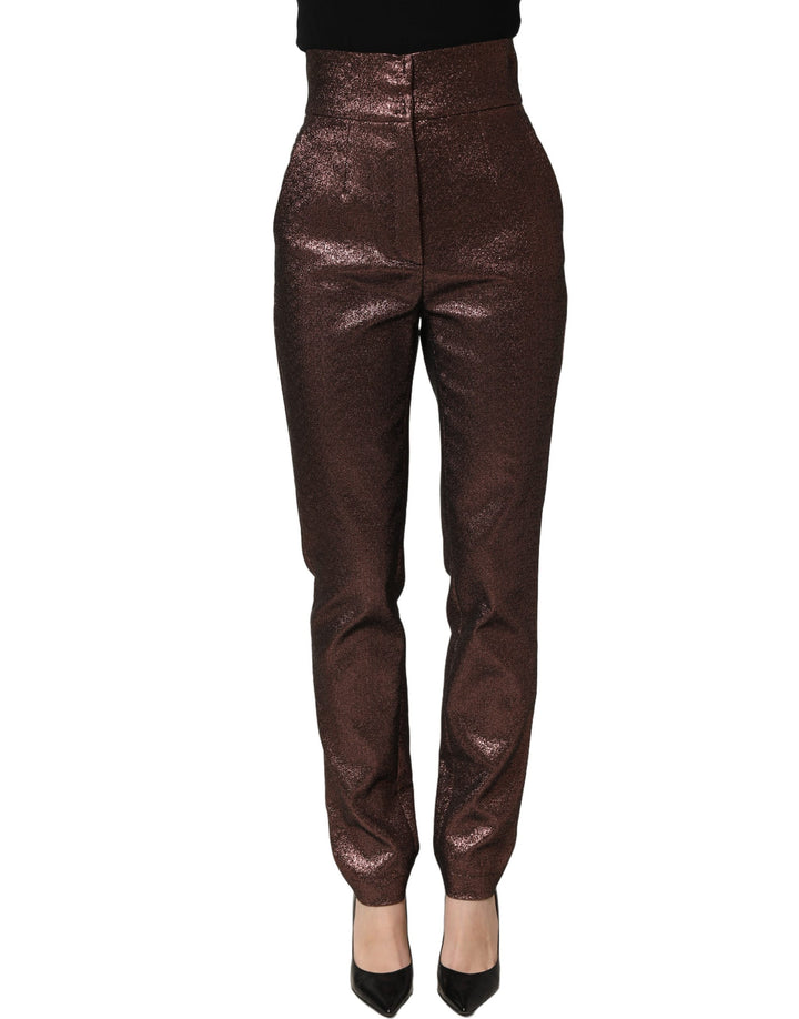 Dolce & Gabbana Metallic Brown High Waist Tapered Leg Pants