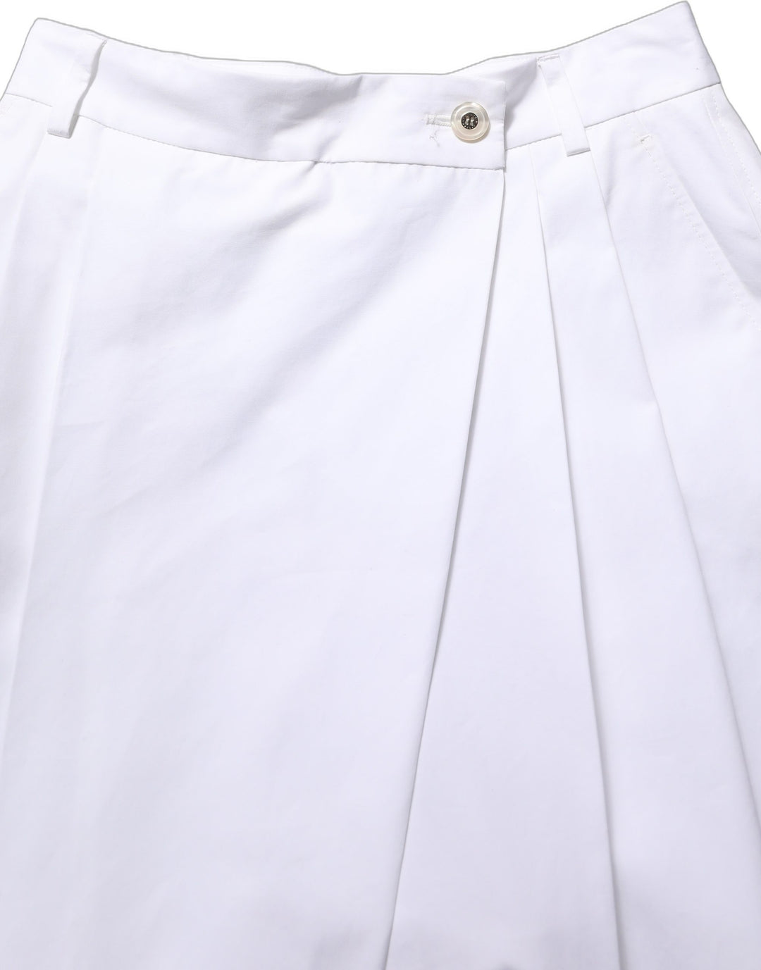 Dolce & Gabbana White Cotton High Waist Pleated Wide Leg Pants