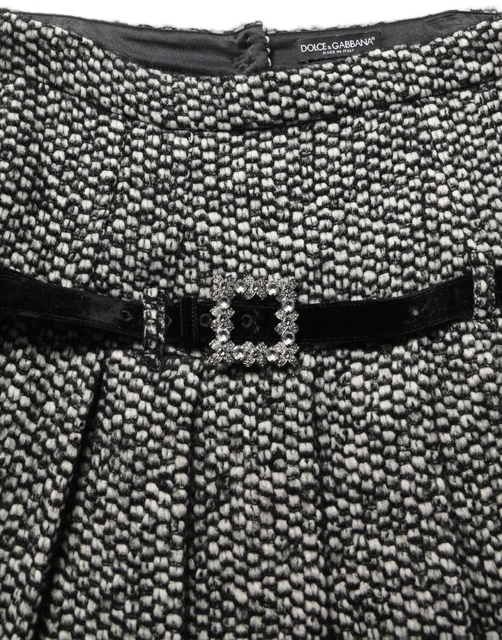 Dolce & Gabbana Black White Tweed High Waist Pleated Skirt