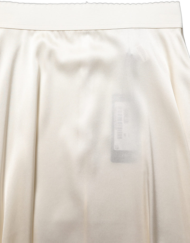 Dolce & Gabbana Off White Lace Trimmed Satin High Waist Skirt