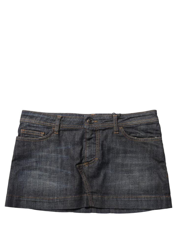 Dolce & Gabbana Black Cotton Spandex Low Waist Denim Mini Skirt