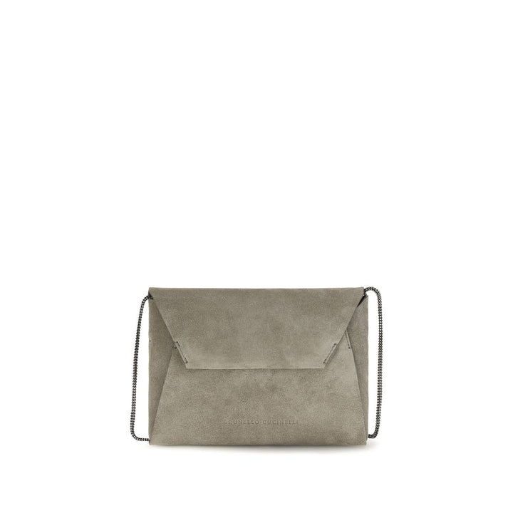 Brunello Cucinelli Gray Calf Leather Bos Taurus Shoulder Bag