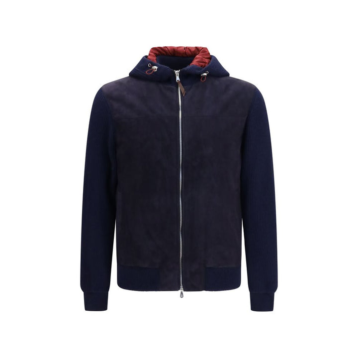 Brunello Cucinelli Blue Calf Leather Bos Taurus Jacket