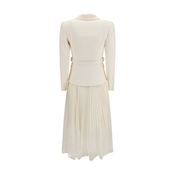 self portrait dress beige Self-Portrait Pleated Georgette Chemisier Dress - Beige | RS26034ST