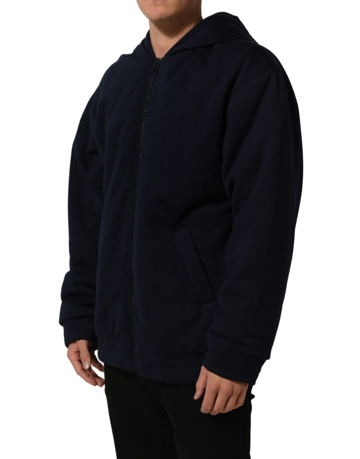 Dolce & Gabbana Black Cotton Full Zip Hooded Bomber Jacket