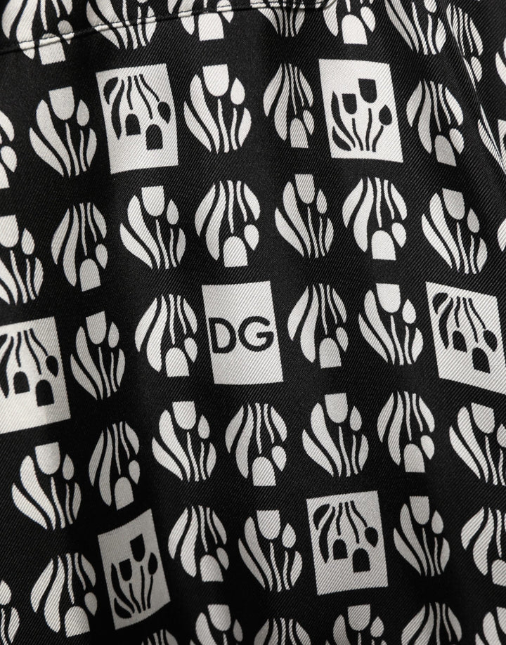 Dolce & Gabbana Black White Silk Men Wrap Robe Coat Jacket