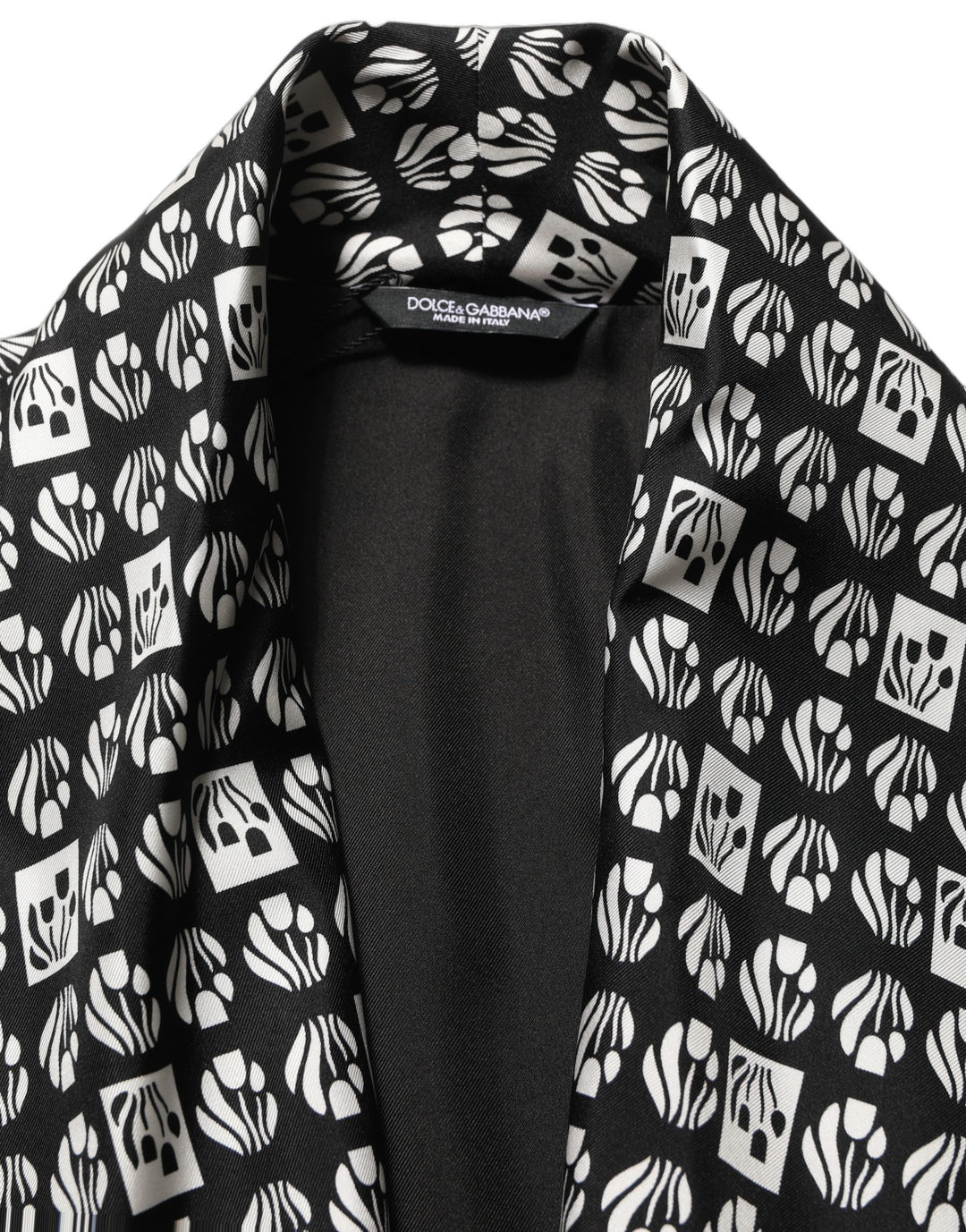Dolce & Gabbana Black White Silk Men Wrap Robe Coat Jacket