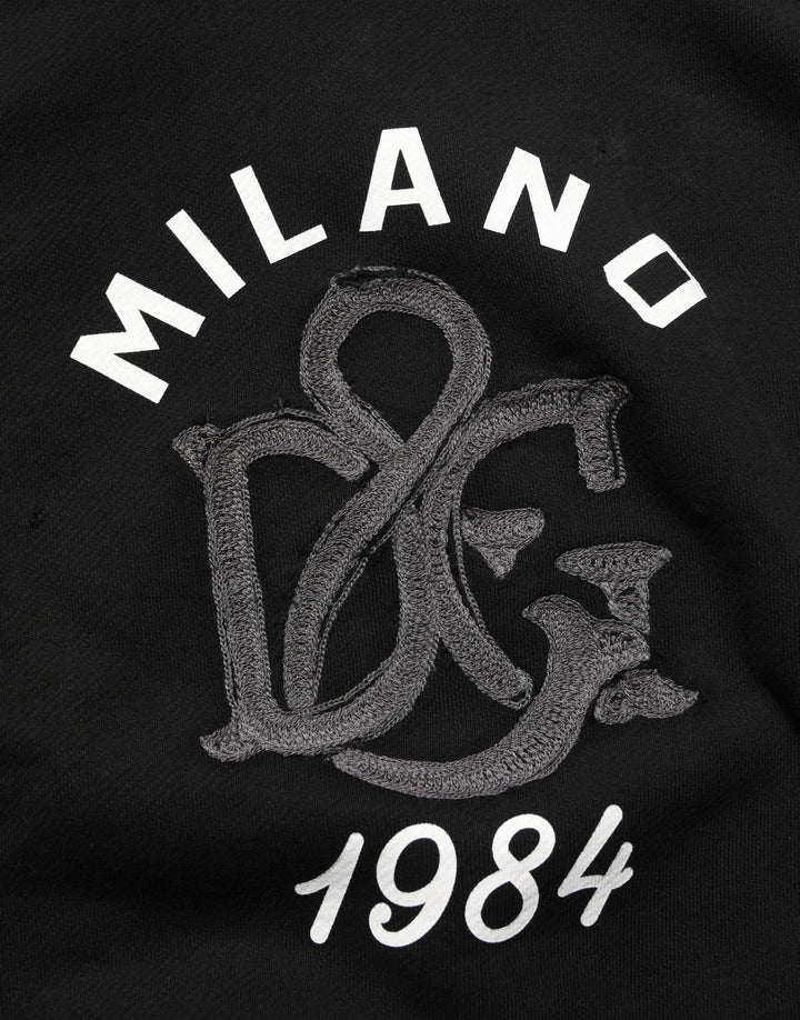 Dolce & Gabbana Black Cotton Milano1984 Print Hoodie Sweater