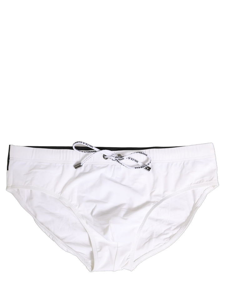 Dolce & Gabbana White Stretch Drawstring Swim Brief Swimwear