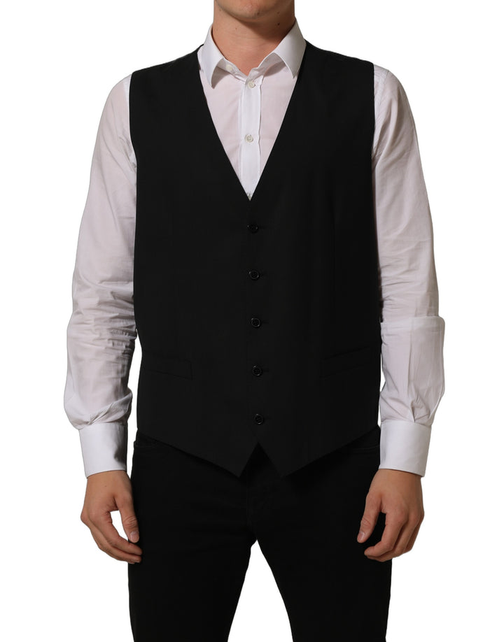 Dolce & Gabbana Black Wool Stretch Waistcoat Formal Vest