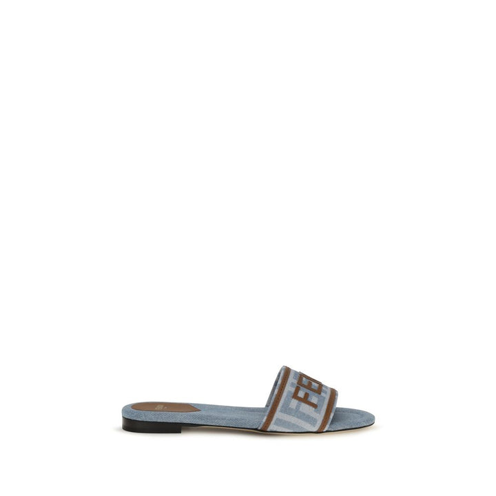 Fendi Blue Cotton Flat Sandals