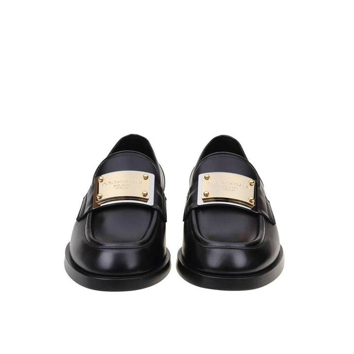 Dolce & Gabbana Black Calfskin Slip-On Loafers