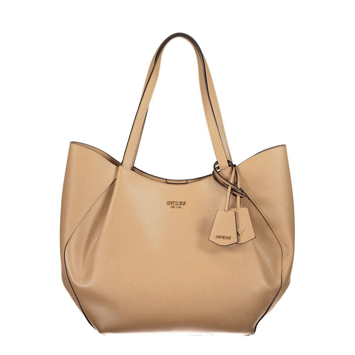 Guess Jeans Beige Polyurethane Women's Bag with Shoulder Handles