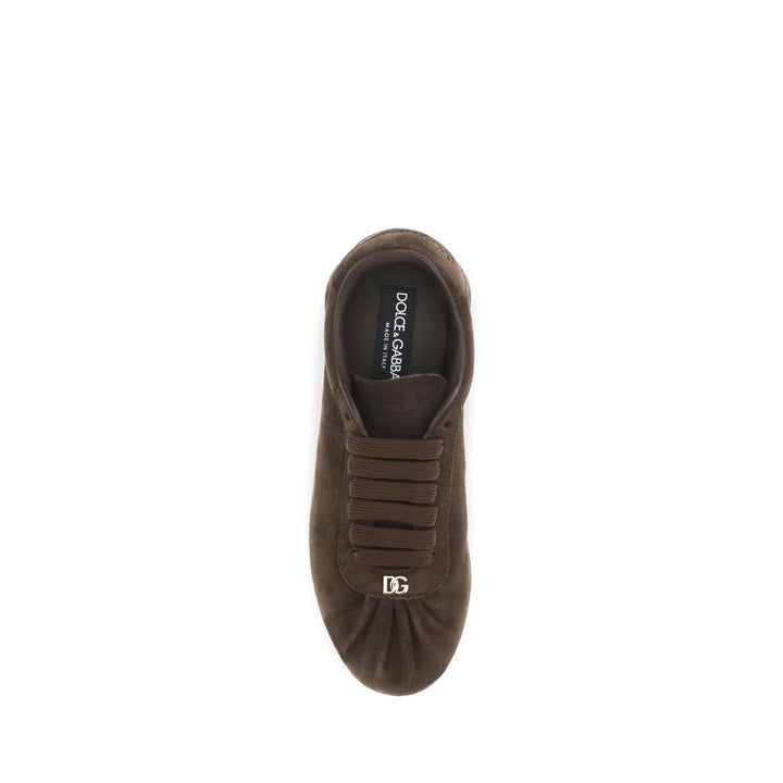 Dolce & Gabbana Brown Suede Leather Low Top Sneakers