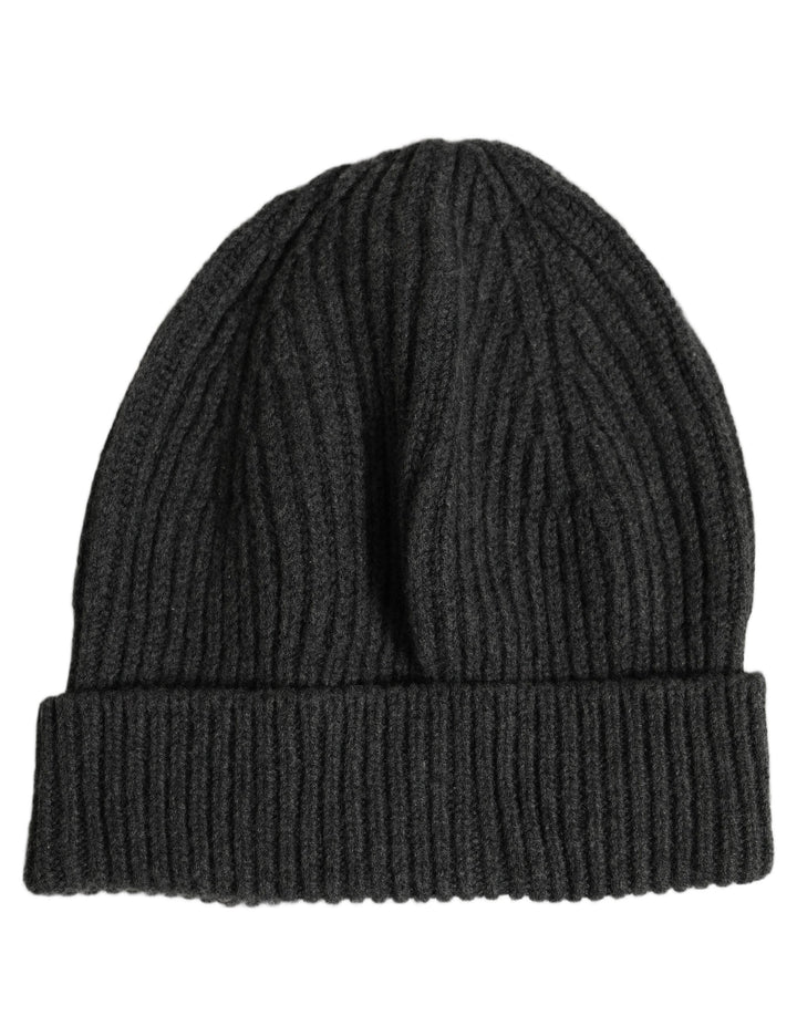 Dolce & Gabbana Men Charcoal Grey Ribbed Wool Knit Beanie One Size Hat
