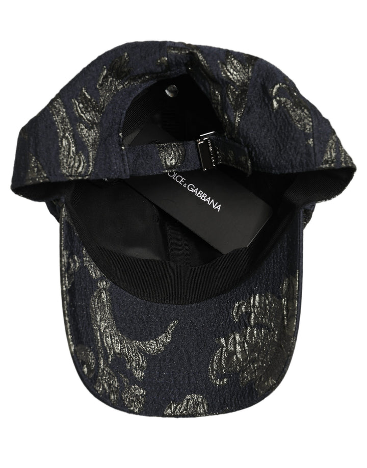 Dolce & Gabbana Men Black Floral Barocco Cotton Baseball Cap Hat