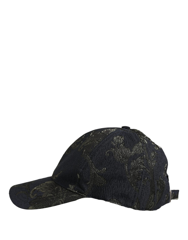 Dolce & Gabbana Men Black Floral Barocco Cotton Baseball Cap Hat