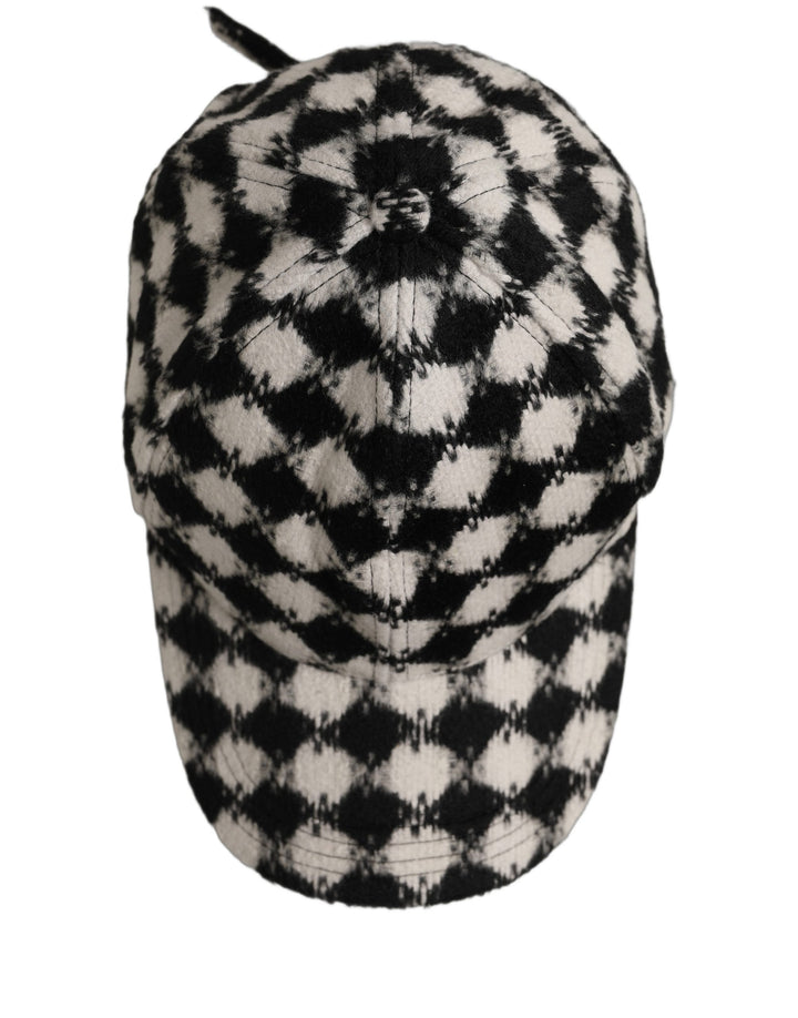 Dolce & Gabbana Men Black White Diamond Wool Baseball Cap Hat